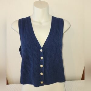 J. Crew Navy Cable Knit Cashmere Cardigan Vest Medium